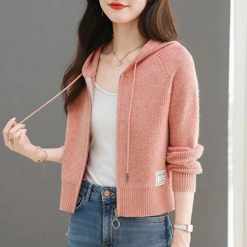 

Осень 2024, женский кардиган, короткий вязаный свитер, куртка, корейский свободный дикий кардиган на молнии, женский однотонный свитер, пальто, топ