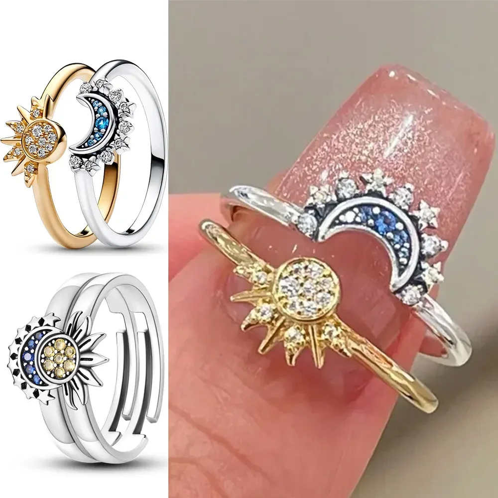 S925 Sterling Silver Ring Royal Wishbone Rings for Women CZ Cubic Zircon Star Moon Flower Wedding Jewelry Rings Gifts