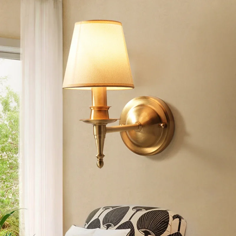 Modern Stylish  LED Wall Lamps Art Creative Indoor Lights Full Copper Fabric Lampshade for Bedroom Home Decoration Chandelier