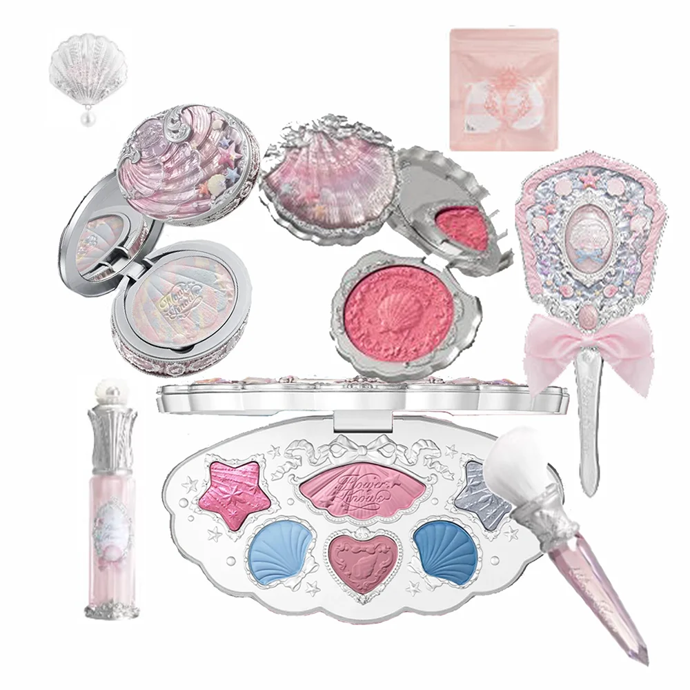 

Flower Knows Shell Jewelry Essence Shimmer Lip Gloss Blush For Cheek Red Makeup Pearl Eye Shadow Ocean Mysterious Gift Box