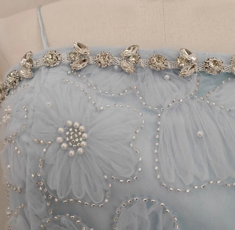 Robe de soirée de Rhsexy sans bretelles pour femmes, diamants en cristal, maille à paillettes perlées, broderie de fleurs, dentelle de tulle, designer de luxe