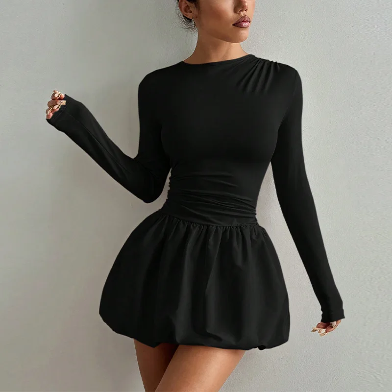 

Womens Dress 2026 Spring Summer New Fashionable Slim Fit Long Sleeved Dress with Daily Temperament Wear