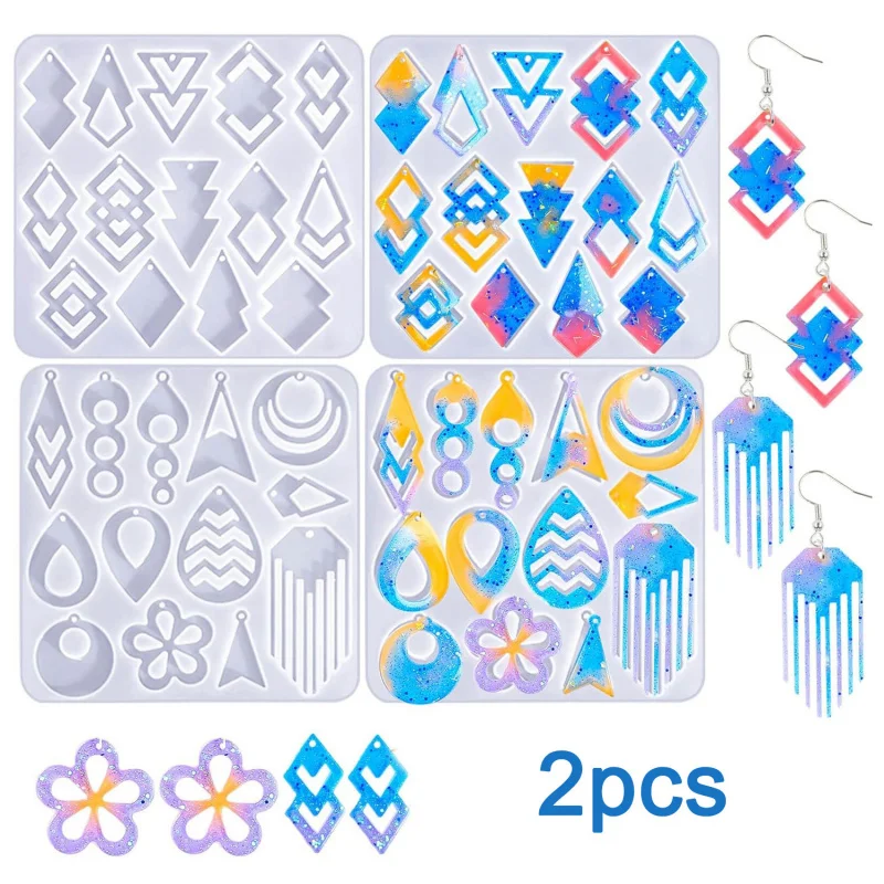 2Set of resin earring molds with holes，Irregular shape pendant mold，Used for jewelry making、Epoxy resin crafts，Durable、Widely us
