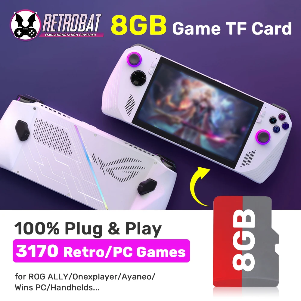 

JMachen 8GB Game TF Card Latest Retrobat System for ROG ALLY/Onexplayer/Ayaneo/Wins PC/Handhelds Built-in 3170 Retro&PC Games