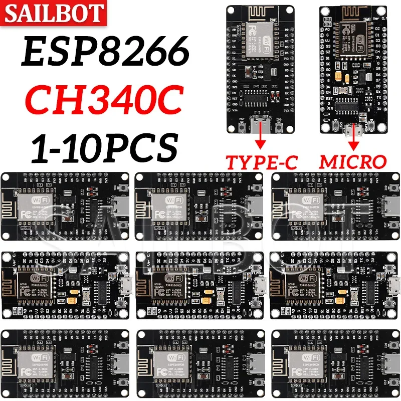 2-10pcs De Développement Internet WiFi ESP8266 NodeMCU LUA CH340 ESP-12E, Module Sans Fil Série Flash 4M Pour Arduino Type-c Usb