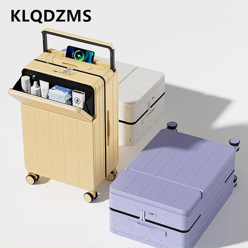 KLQDZMS الأمتعة حقيبة سفر الكمبيوتر حقيبة تروللي بعجلات الجبهة افتتاح الكمبيوتر المحمول الصعود حالة USB شحن متعددة الوظائف 20 "22" 24 "26 حقيبة