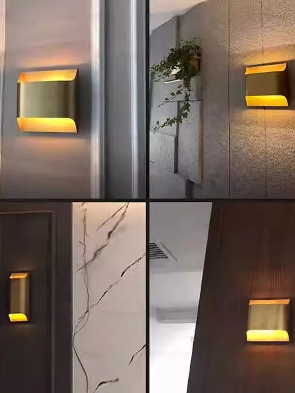 مصباح حائط نحاسي بالكامل، غرفة معيشة إبداعية للمصمم الحديث، خلفية غرفة النوم، مصباح حائط، مصباح الممر، مرآة، مصباح أمامي
