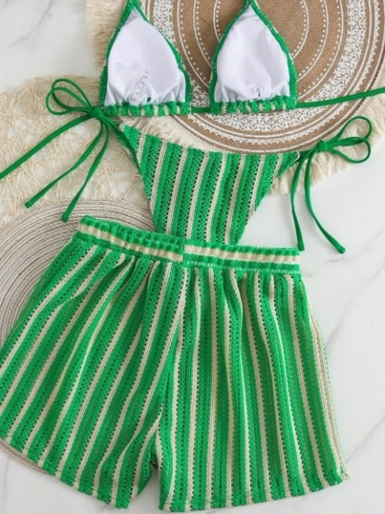 البوهيمي الكروشيه مجموعة البكيني 3 قطعة ملابس السباحة التستر الرباط عطلة الشاطئ الصيف النساء موضة 2025 جديد