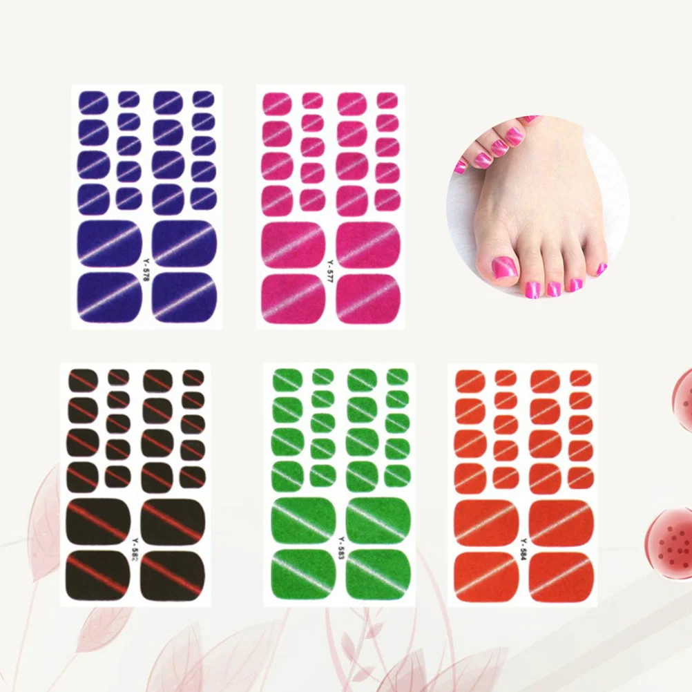 

5pcs Cat Eye Toe Stickers Sparkling Fake Nail Tips Shiny Polish Strips For Women Girls Beach Party Nail Art Decor