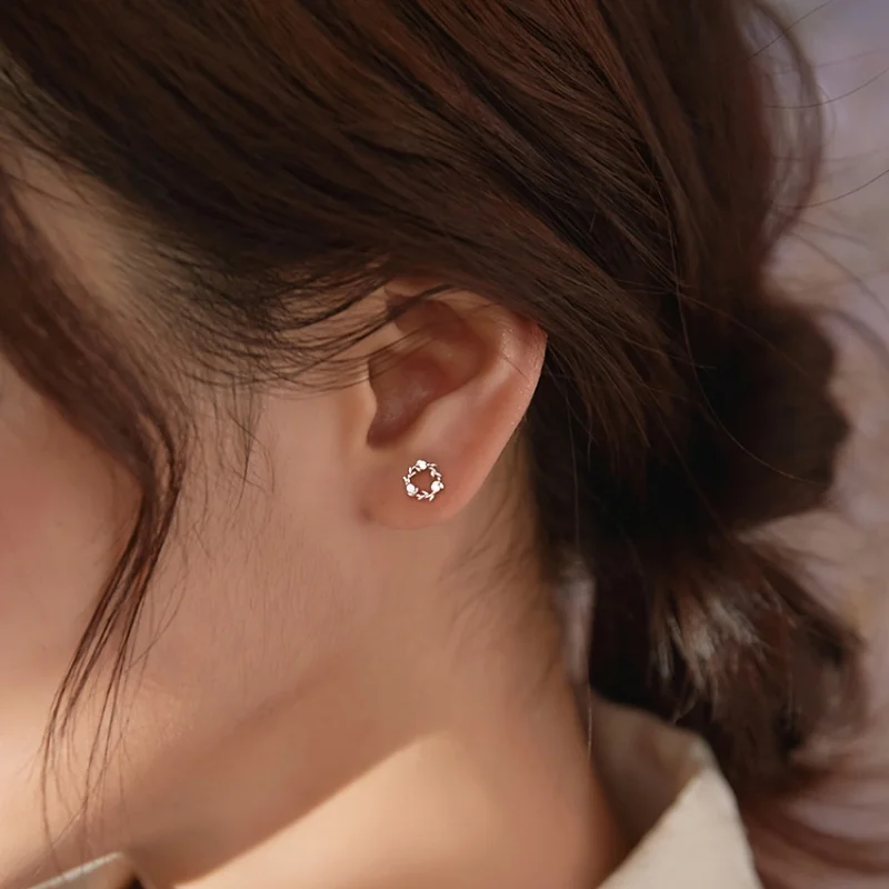 925 silver needle garland zircon girl earrings small fresh ladies simple all-match earrings sleeping free earrings