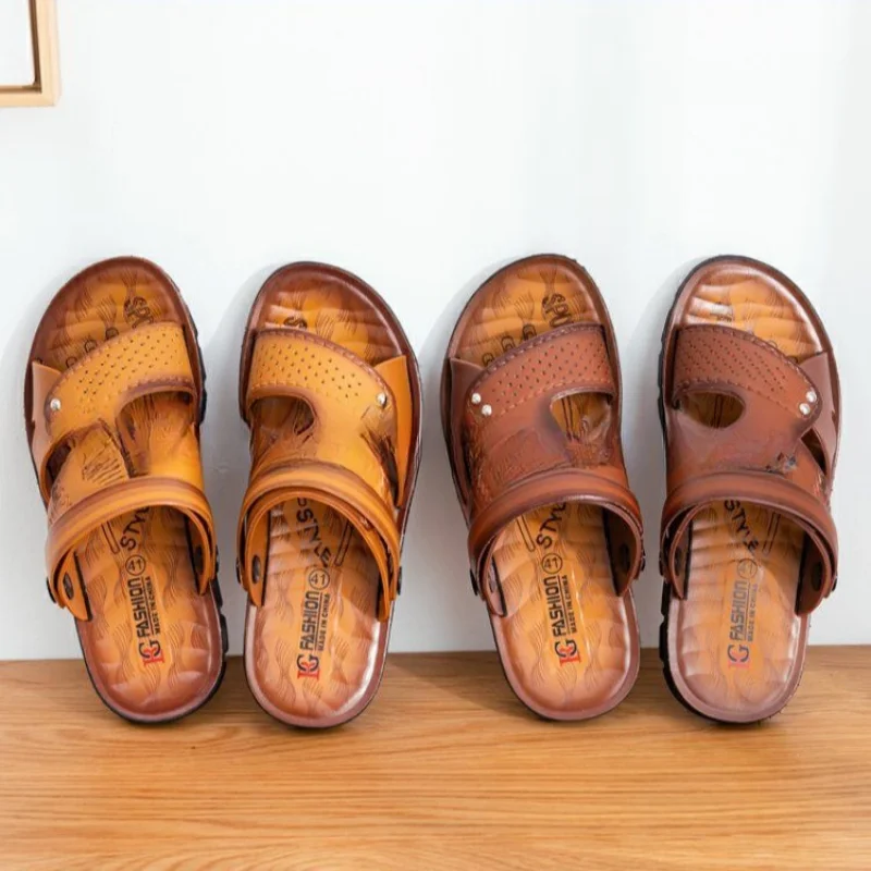 صنادل جلدية خارجية بمقدمة مفتوحة ، شباشب شاطئ صيفية ، مانعة للانزلاق ، أحذية مزدوجة الغرض تسمح بتنفس الهواء ، صنادل مريحة غير رسمية ، جديدة #3