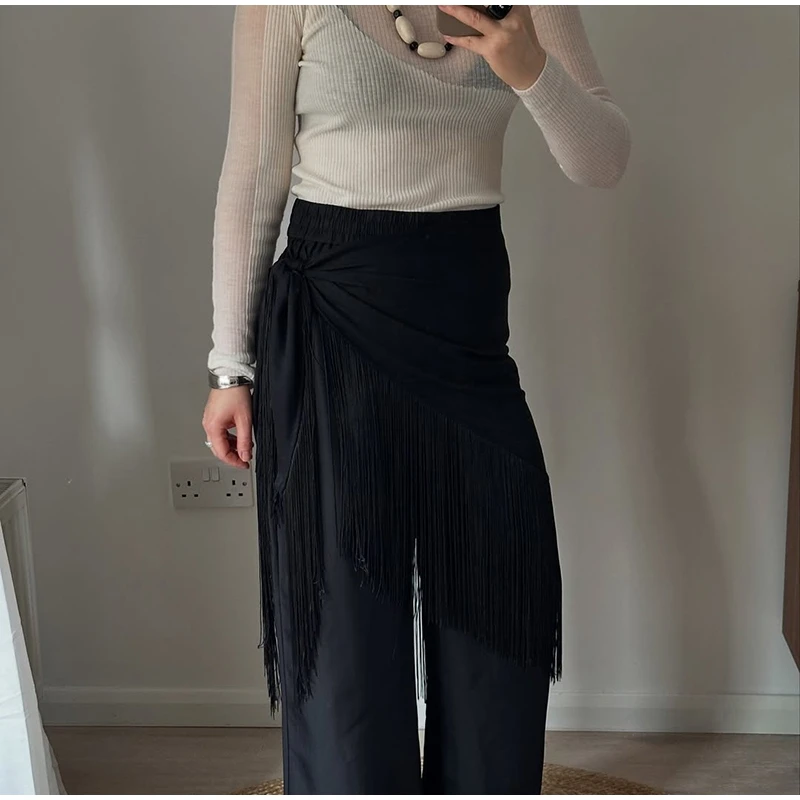 Fringe Wrap Skirt Solid Tie Waist Boho Style Elegant Women Fashion All-match Mini Skirts 2026 Party Chic Casual Vacation Outfit