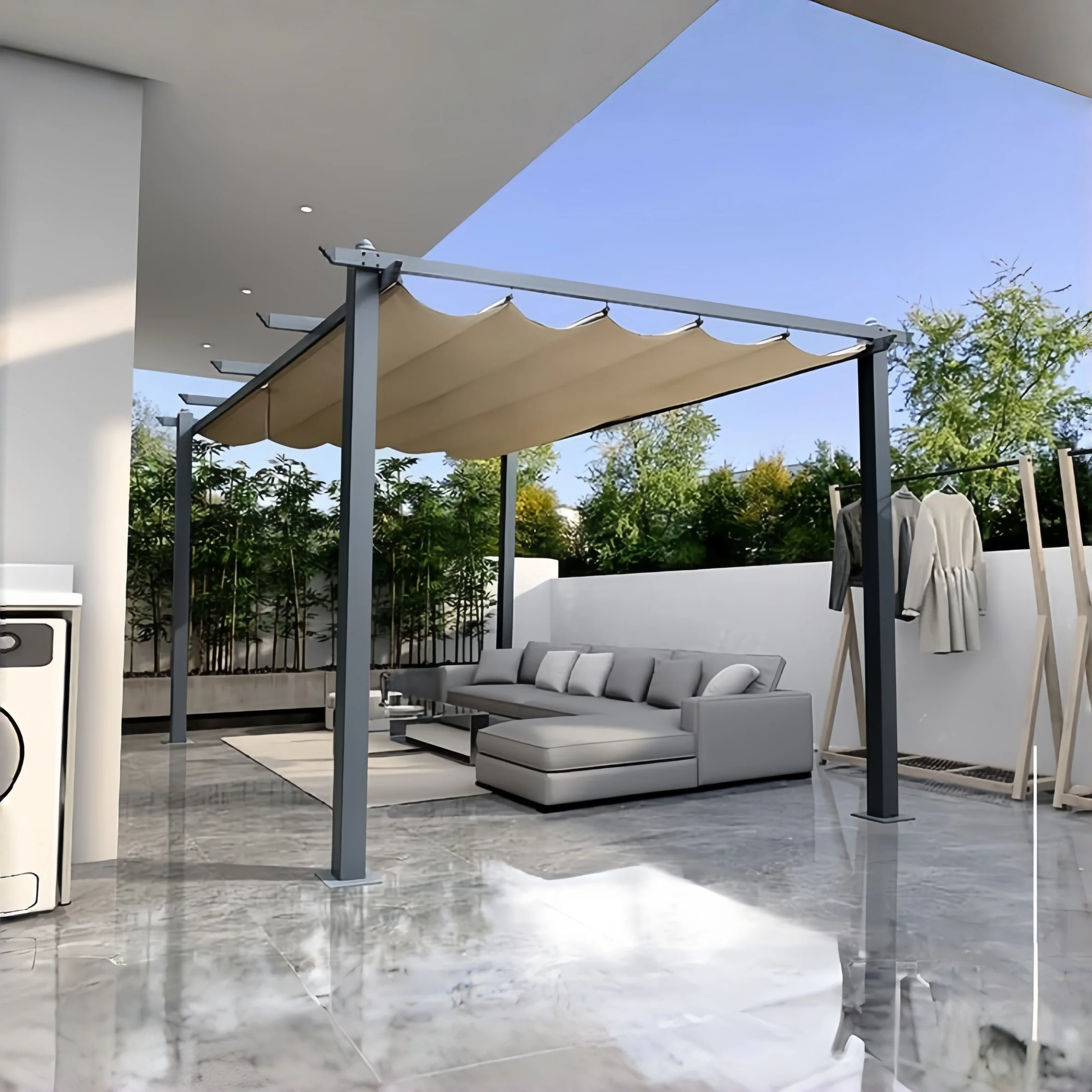 Heavy Duty Aluminum Retractable Pergola Canopy with Sliding Roof, Outdoor Patio Shade Structure for Garden Terrace Resort Cafepr