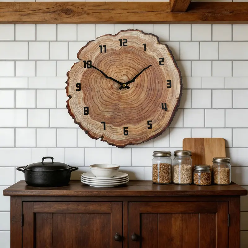 

Minimalist Wooden Round Wall Clock, Silent Living Room Decor, Modern Simple Home Wall Watch, Rustic Quiet Non-Ticking Clock