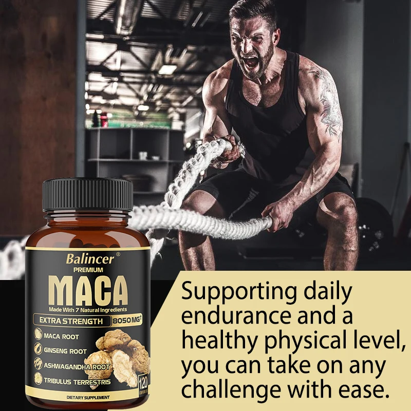 كبسولات جذر الماكا 7 في 1 - مع اشواغاندا، الجينسنغ، شلاجيت والفلفل الأسود، مكمل للطاقة الطبيعية، يدمج العضلات والمزاج #4