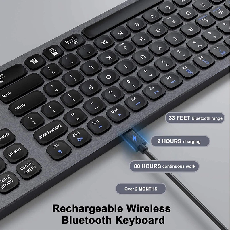 For BT 3.0 5.0 Keyboard Multi-Device Rechargeable Keyboard Aluminum Wireless Type-C Rechargeable Keyboard 110 keys