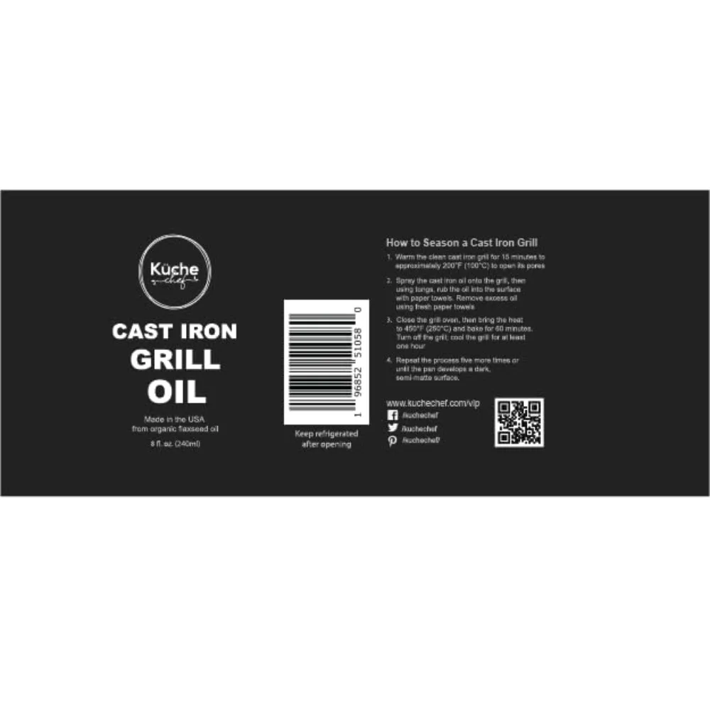 Óleo de tempero para churrasqueira orgânico (8 onças) - Feito de óleo de linhaça cultivado e prensado nos EUA - Crie um tempero antiaderente