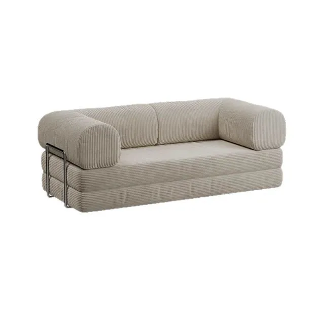 Medieval fabric sofa module small apartment living room double triple straight row retro folding dual-purpose pudding sofa bed