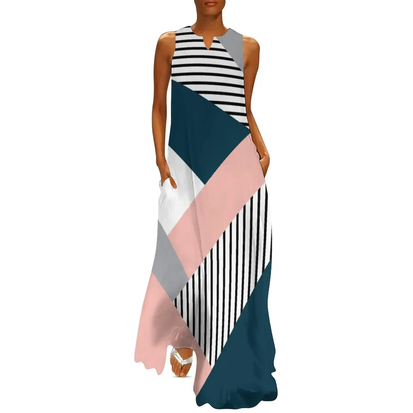 

Colorful geometry Long Dress dresses korean style Female dress clothes dresses summer Dress