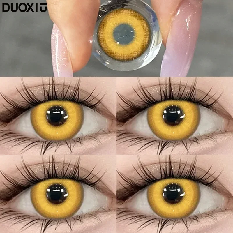 DUOXIU 2pcs New Colored Contact Lenses for Eye Anime Eye With Degree Yellow Contacts Lenses Halloween Pupils Makeup Contact Lens