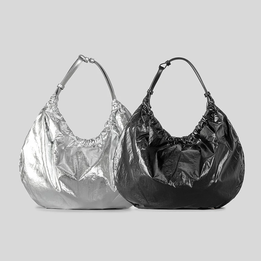 Half Moon Silver Bags For Women Luxury Designer Handbags And Purses 2023 New In Fashion Simple Pleated Large Capacity Shoulder