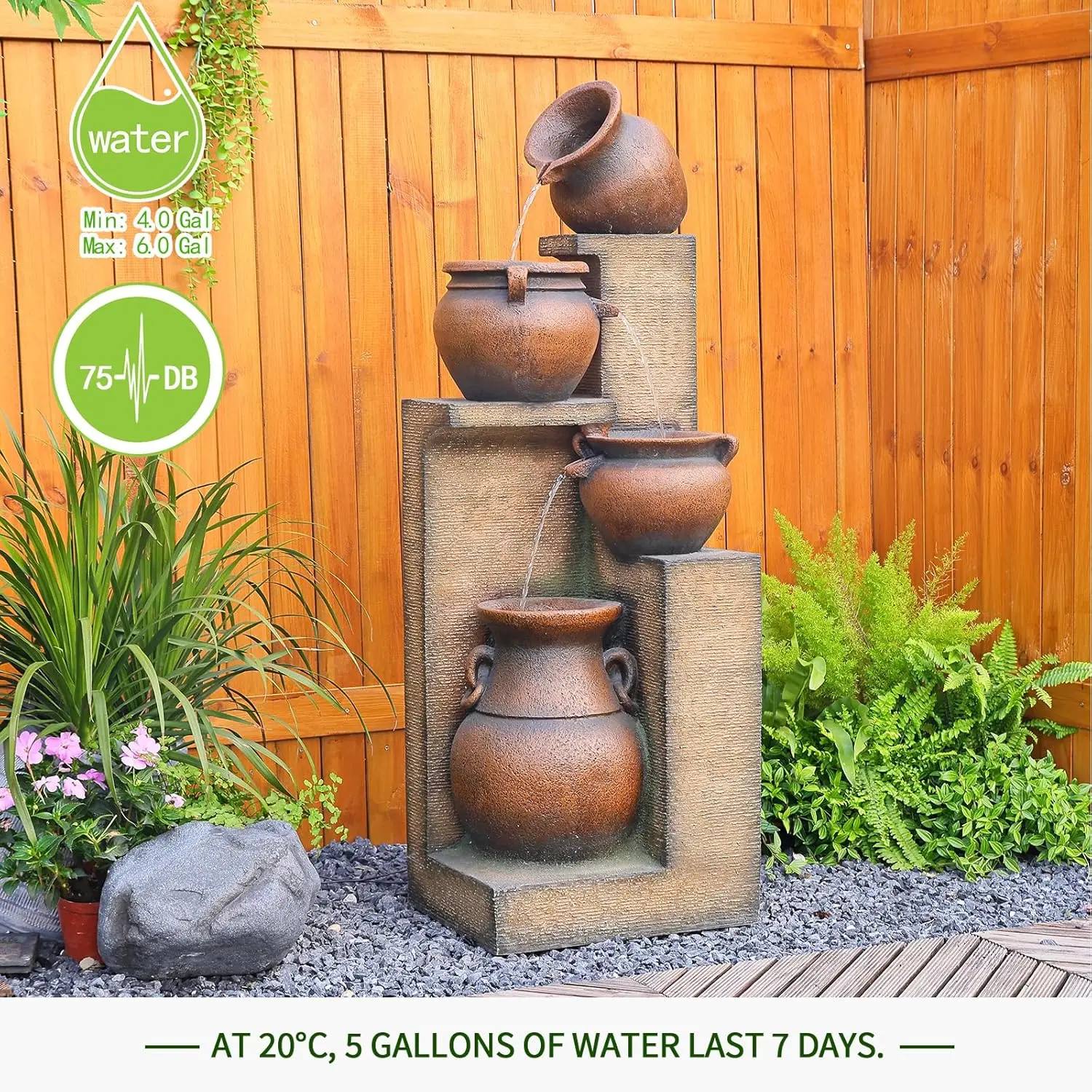 Floor Standing Outdoor Water Fountains and Waterfall, Garden, Patio, Backyard, Porch, Home Art Decor, 53 Inches, 4 Tiered