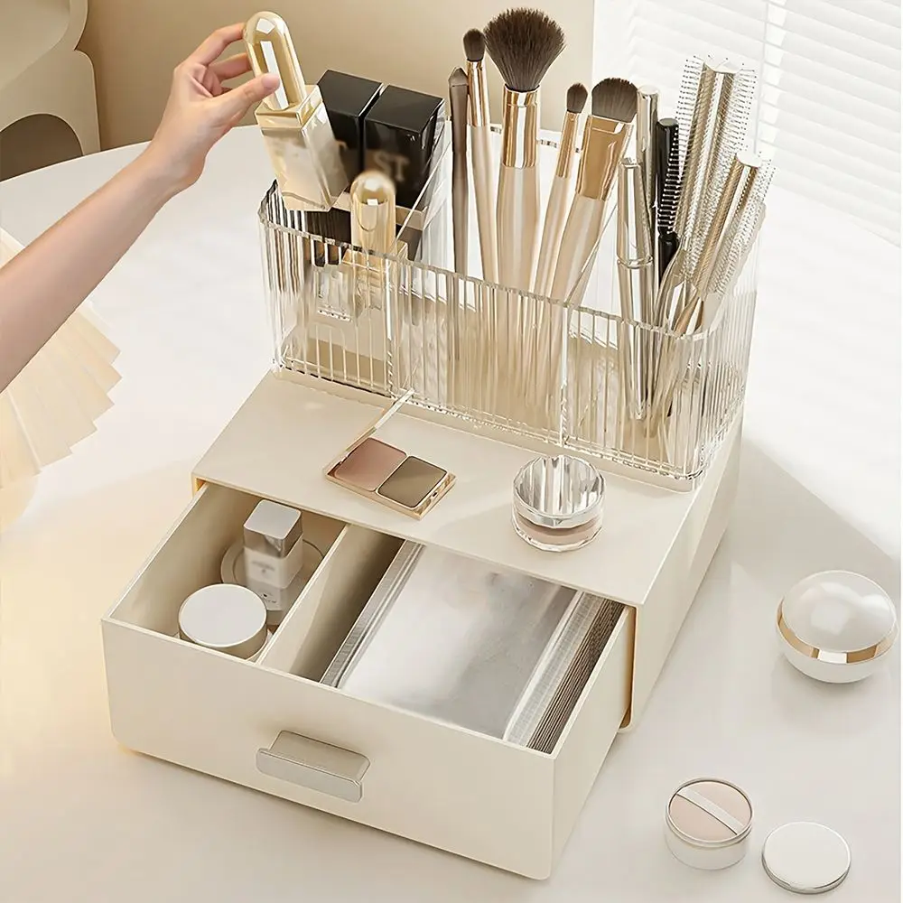 1pc student dormitory desktop stationery skincare transparent storage rack,Cosmetic storage box with drawer, partitioned storage