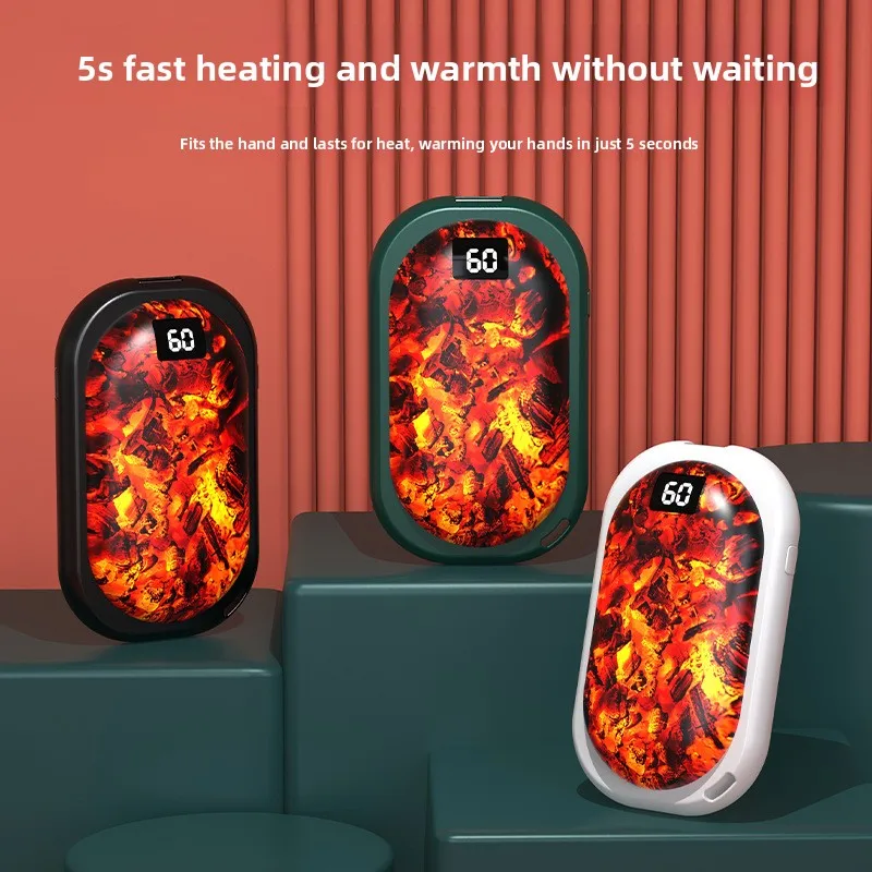 New Flame Hand Warmer Charging USB Mini Charcoal Fire Charging Large-Capacity Three-Speed Digital Display Hand Warmer view 2