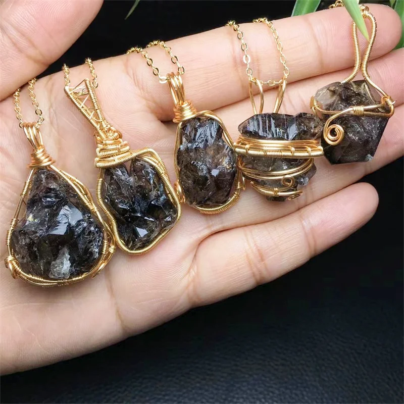 

S925 Natural Smoky Quartz Pendant Jewelry Fashion Fengshui Crystal Carved DIY Accessories Gift 1PCS