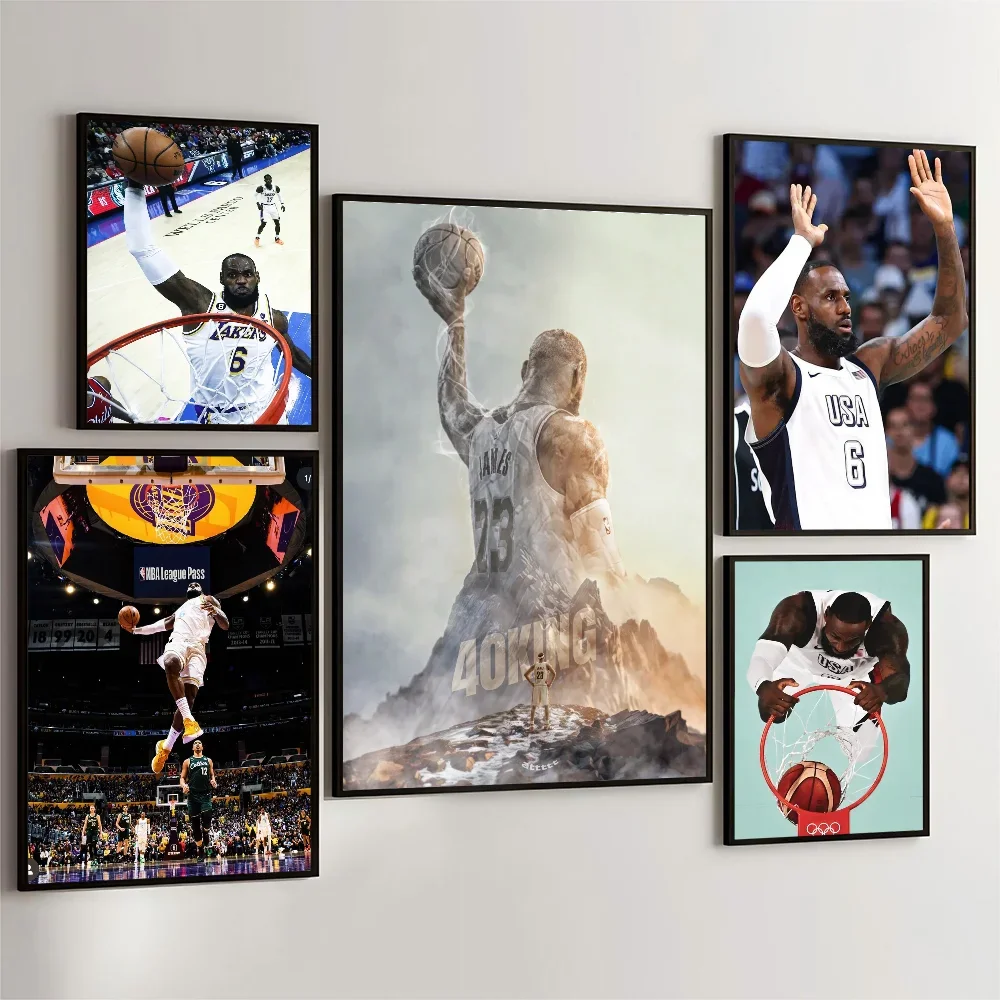 Arte de pared de estrella de baloncesto Bron James, póster impreso en lienzo HD, adecuado para el hogar, la sala de estar, pintura decorativa de la habitación