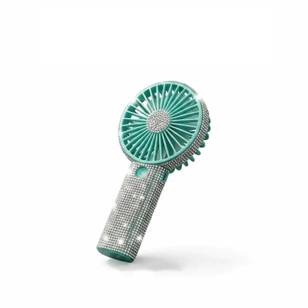 Small Size Mini Portable Fan Cute Design Sparkling Imitation Diamonds Handheld Personal Fan Diamond Pattern Long-Lasting Battery