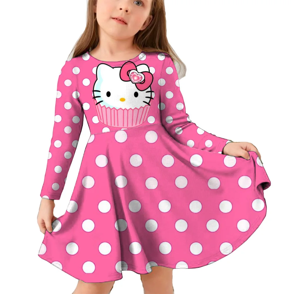 Kuromi New Summer Girls Dress Fashion Cartoon Cute Hellokitty & Melody 3D Printed Dresses Kids Lonhg Sleeve Princess Clothing