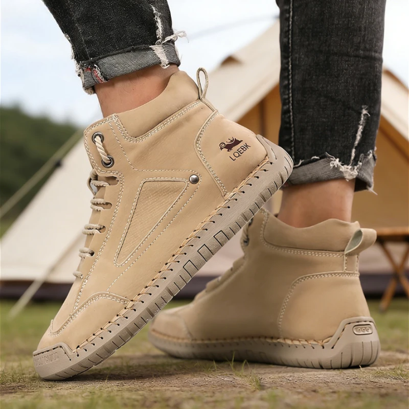 

Модные мужские высокие ботинки в стиле ретро из мягкой кожи, удобная повседневная обувь на шнуровке, водонепроницаемая гибкая обувь для активного отдыха и треккинга