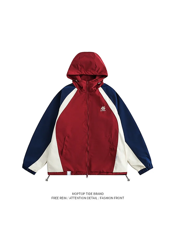 

Мужская осенняя куртка Mr. WH Trendy Brand с капюшоном, в стиле колор-блок, повседневная, универсальная, в стиле ретро, для пар, верхняя одежда из полиэстера