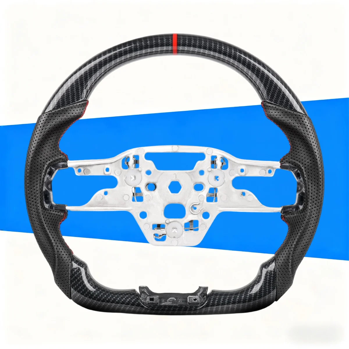 

Hydro Print Carbon Fiber Steering Wheel For Ford Mustang 2023-2025 D-Shape Flat Bottom Perforated Leather Racing Wheel Red Mark
