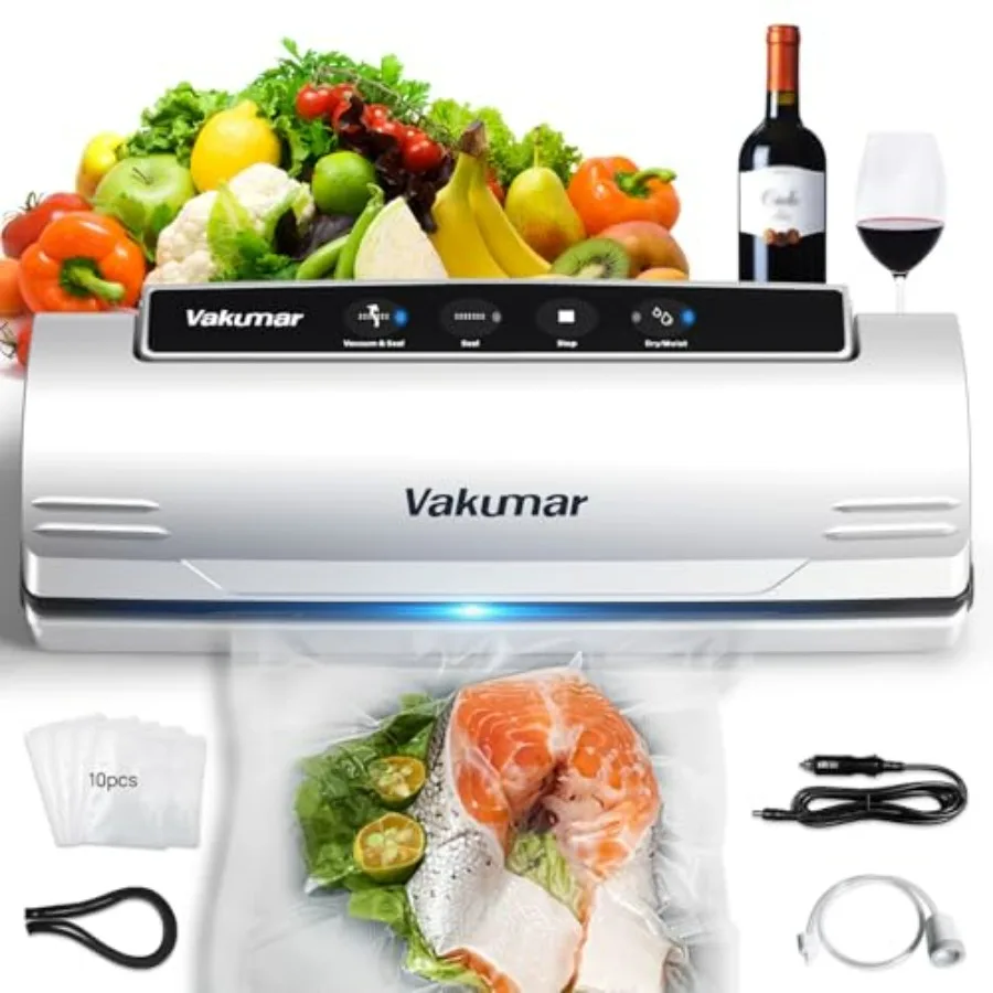 Upgraded Vacuum Sealer Machine for Food, 8 in 1 Food Sealer Vacuum Sealer with Powerful Suction, Dry & Moist Modes, Sous Vide Co