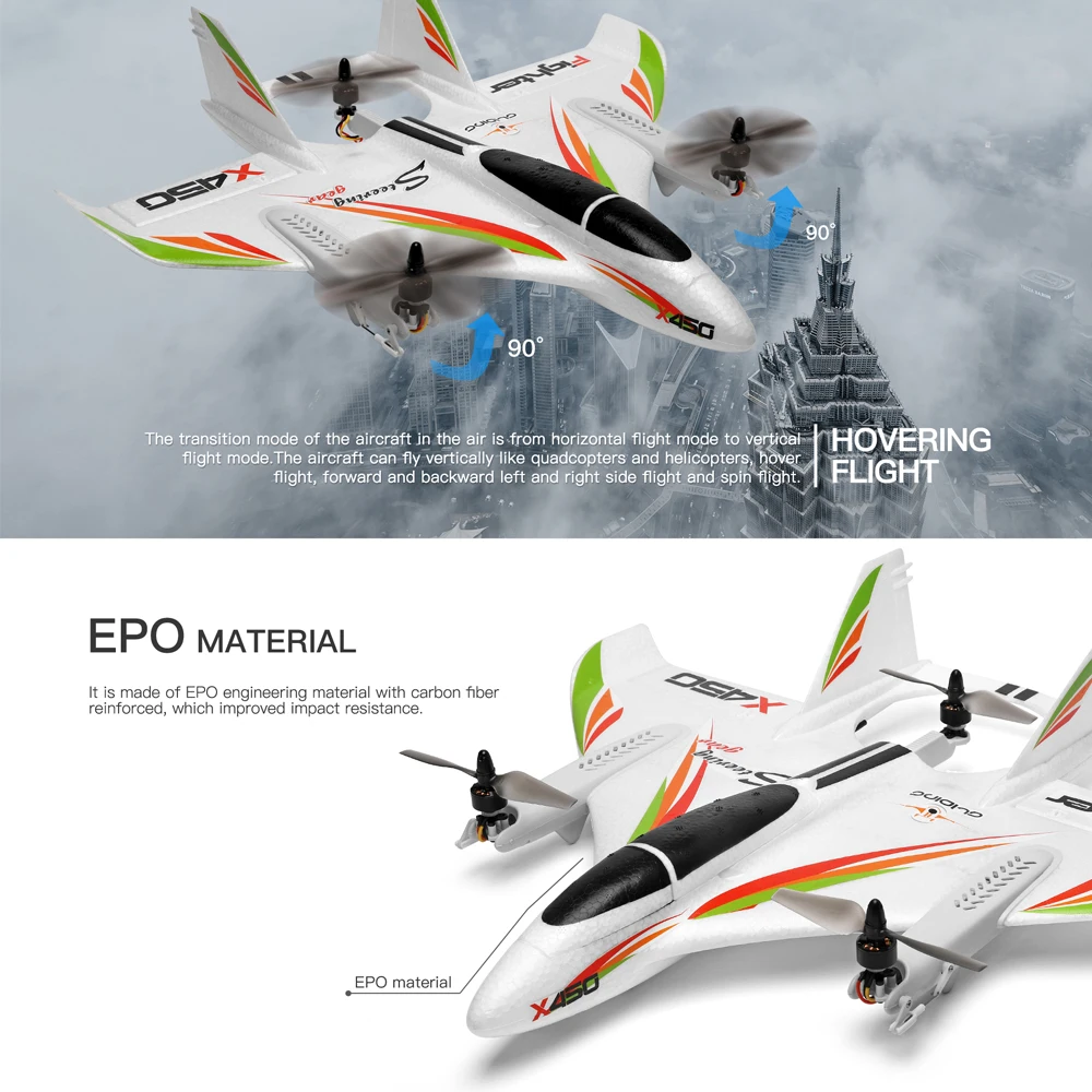 RC Airplane Wltoys XKS X450 2.4G Remote Contorl 3D 6G 6CH Fixed Wing LED Vertical Takeoff RC Aircraft RTF Rc Planes for Adults