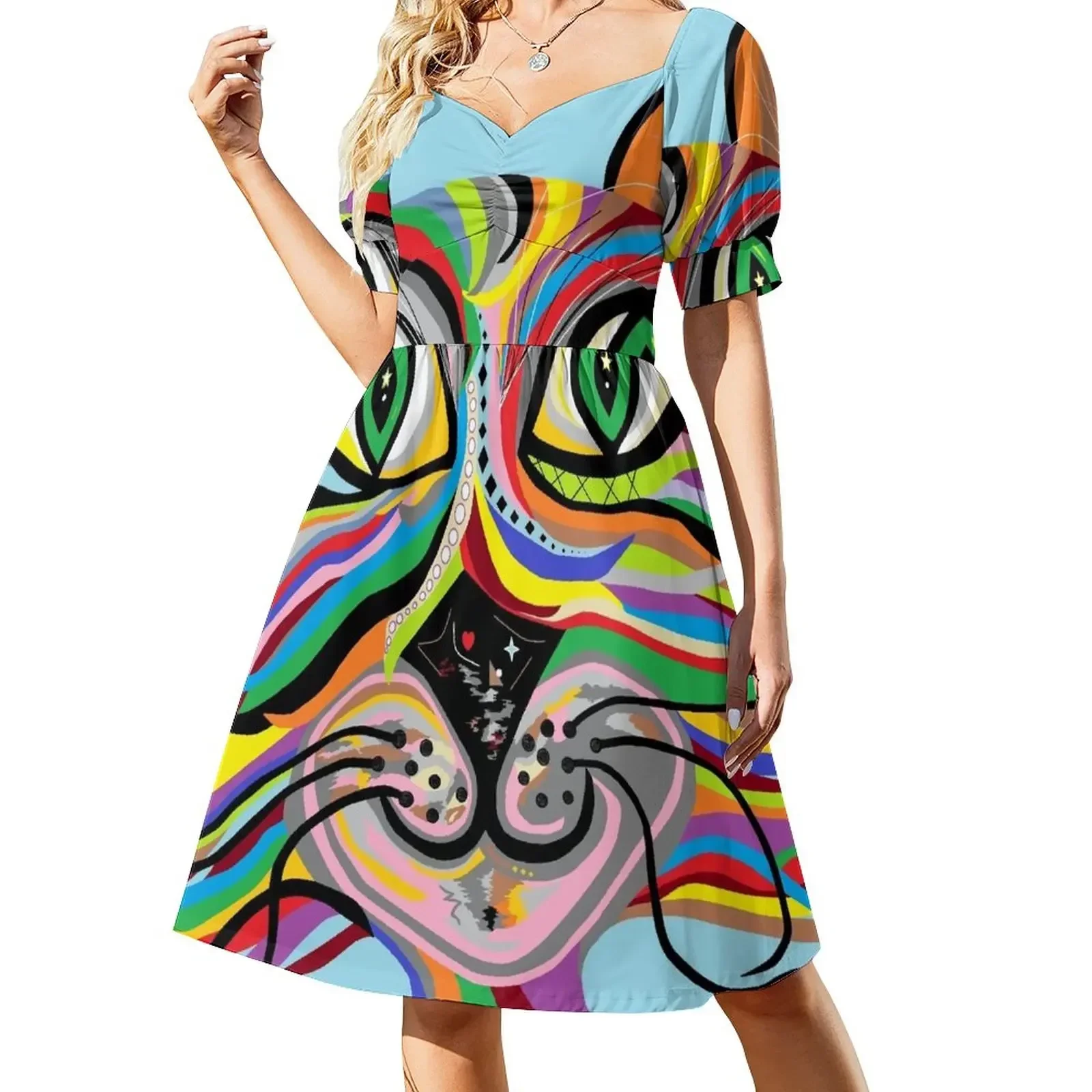

One Grinning Cat Short-Sleeved Dress ladies dresses for women 2025 woman dress Dress