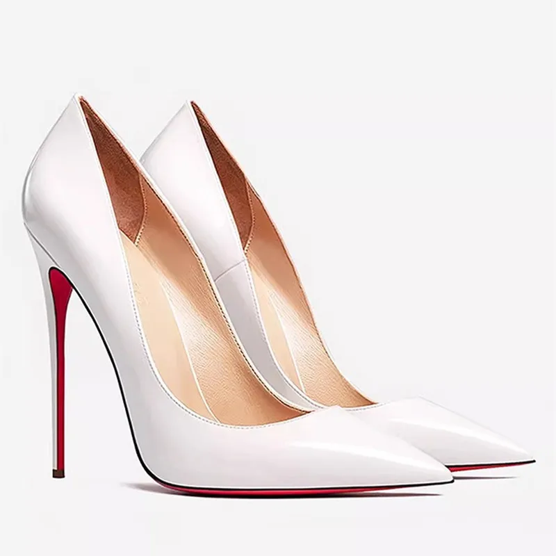 

12CM Summer White Pumps Micorfiber Women Fashion Shallow Pointed To High Heels for Dress Party Genuine Leather Stilettos