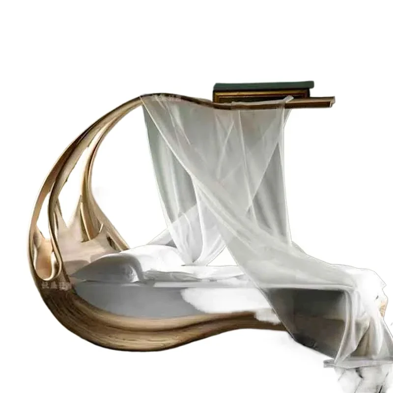 

Fabric light luxury solid wood bed villa double