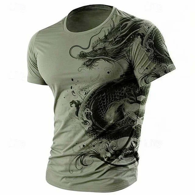 Vintage Men's T Shirt Animal Dragon Casual Print Short Sleeve O Neck Pullover Sport Outdoor Streetwear Tees Oversized Clothing