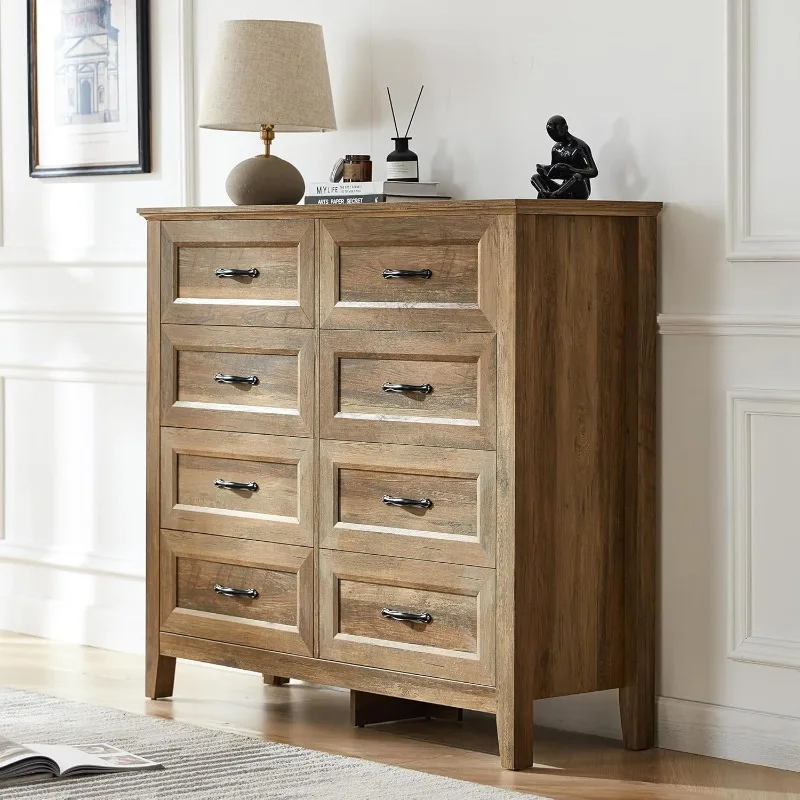 Dresser for Bedroom, 8 Drawer Dresser with Metal Handles, White Chest of Drawers for Living Room, Entryway and Hallway