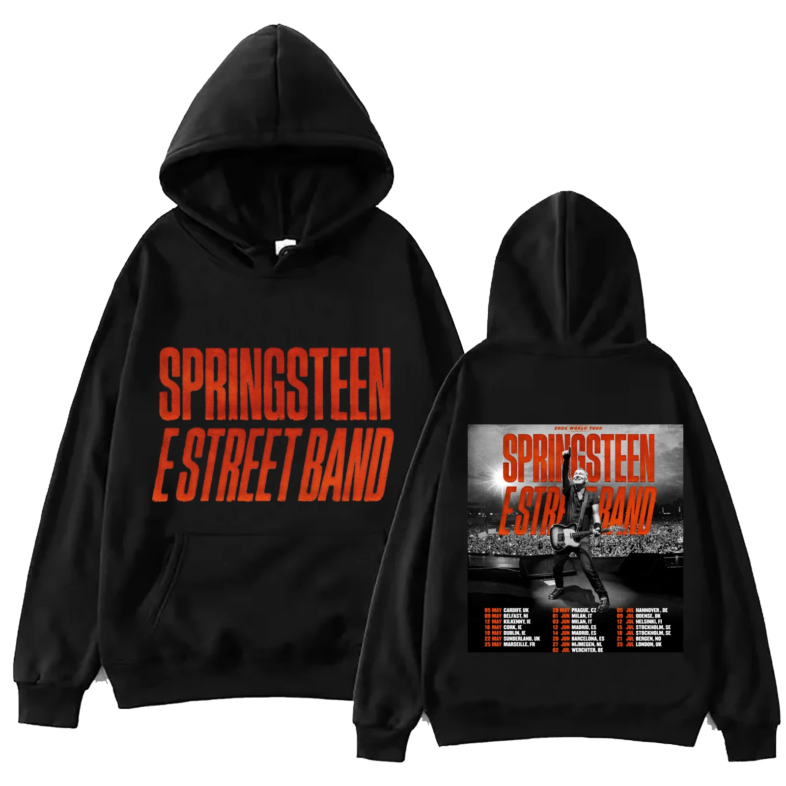 2024 Bruce springsteen and E เสื้อมีฮู้ดแนวสตรีทเสื้อสเวตเชิ้ตแขนยาวแฟนเพลงของขวัญฤดูใบไม้ผลิฤดูร้อนลำลอง