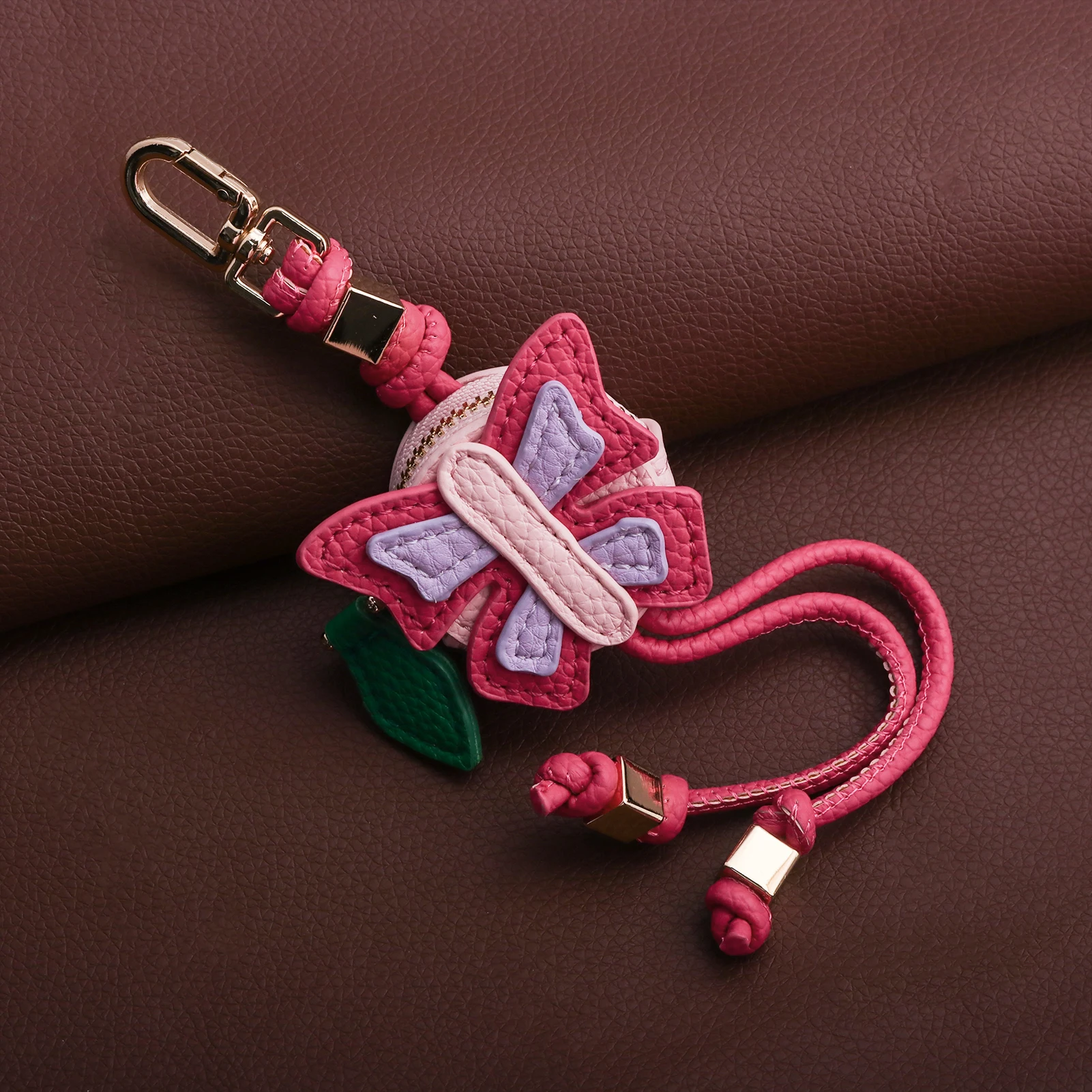 Echtes Leder Bienen-Marienkäfer-Schmetterling Mini-Münzbörse Schlüsselanhänger Niedlicher Tier-Taschenanhänger Auto-Hängedekoration Geschenk für Frauen – Detail 3