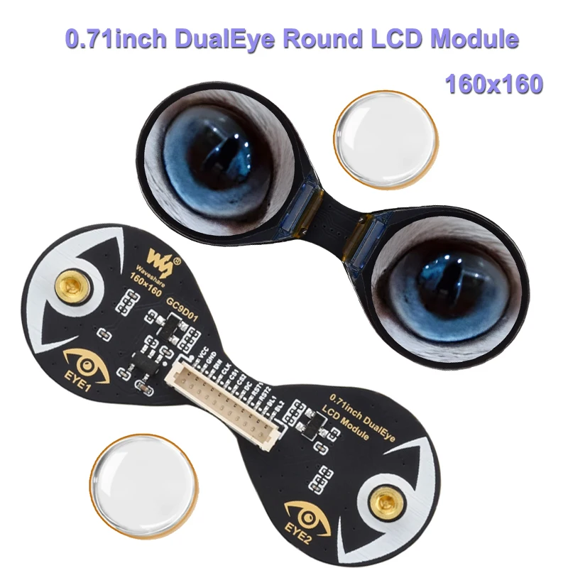 Waveshare 0.71 inch Double Eye IPS Round LCD Display 071'' SPI 160X160 GC9D01 LCD Module Compatible with Arduino IDE ESP32 STM32