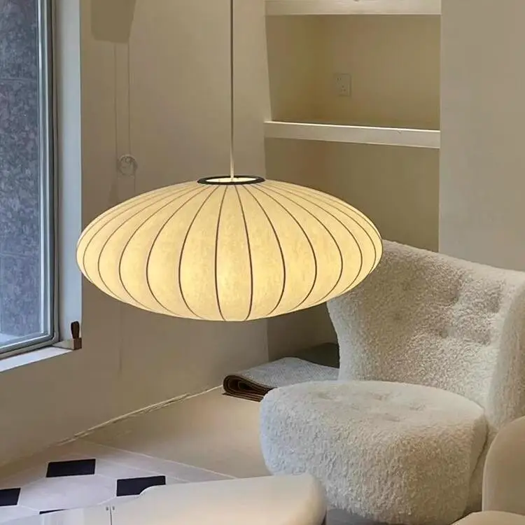 Japanese Style Handmade Silk Pendant Lamp Wabi-sabi LED Light - For Living Room Hotel Hall Kitchen Island Zen Home Decor