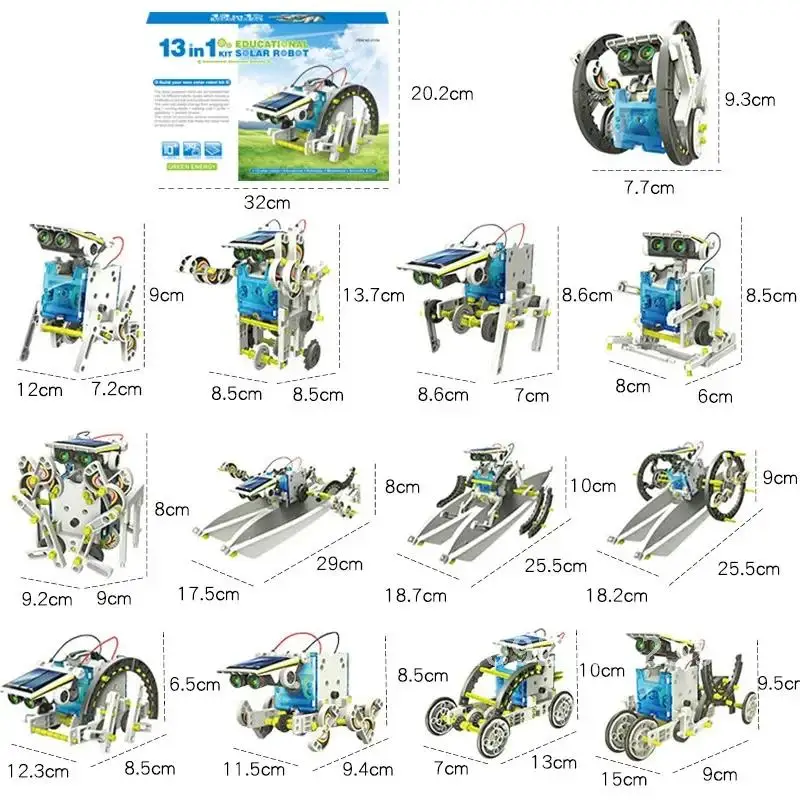 Educational Solar Powered DIY Robot Kit 13-in-1 Science Toys for Gift STEM Boys Ideal Robot Assembly Transformation Children for