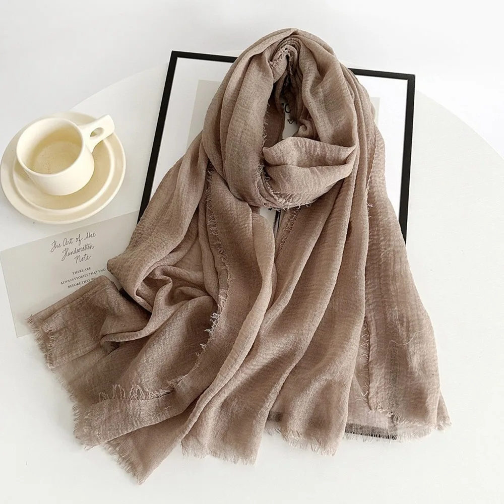 

New Big Size Hijab Scarf Crinkle Solid color Plain Scarf Breathable Turban Shawl
