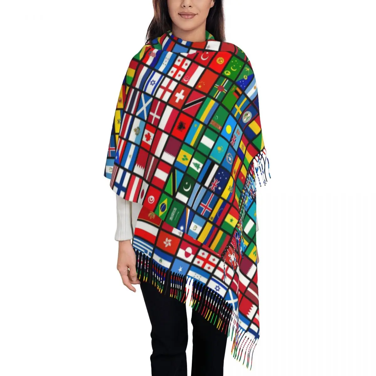 More Then 90 Flags Of The Countries Of The World Scarf Tassel Scarves Women Soft Warm Shawls and Wraps Fall Winter Shawl Wrap