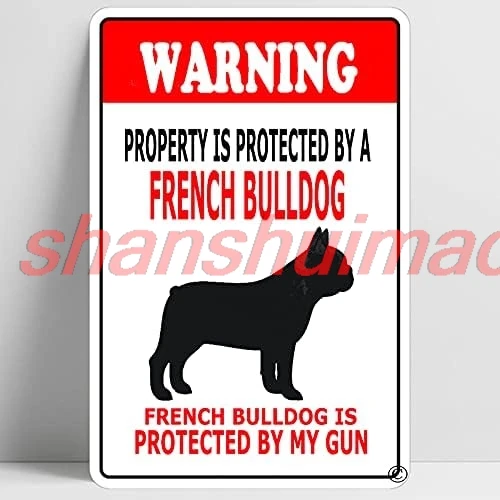 shan Warning Beware of French Bulldog Funny Metal Sign Decoration TIN SIGN 12'' X 8'' 1pc